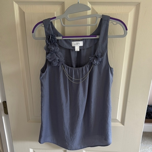 LOFT Women's Blue Tank Top with Floral Detail - Picture 1 of 4